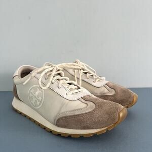 Tory Burch Annie‎ Nylon Suede Ivory White Runner Sneakers
